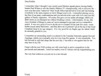 Letter from masters squash player